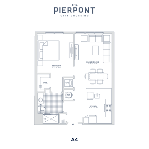 Floor plan for 1 bed, 1 bath, 747 sqft
